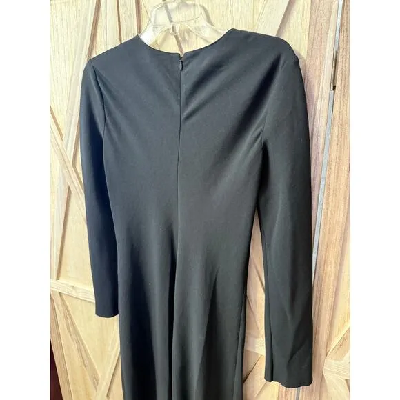 VINCE black matte crepe classic modern Bias High V-neck midi dress