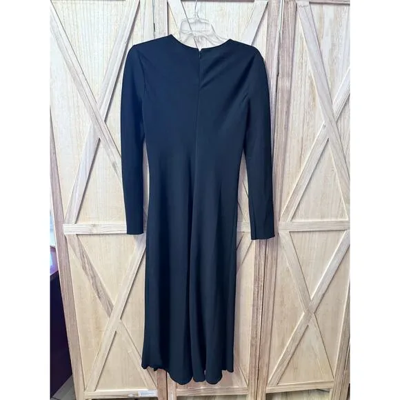 VINCE black matte crepe classic modern Bias High V-neck midi dress