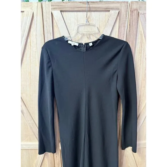 VINCE black matte crepe classic modern Bias High V-neck midi dress