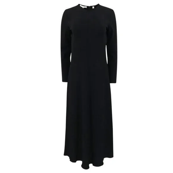 VINCE black matte crepe classic modern Bias High V-neck midi dress