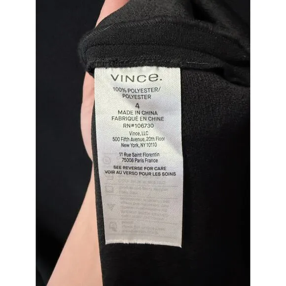 VINCE black matte crepe classic modern Bias High V-neck midi dress