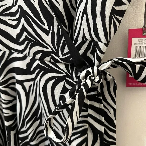 Vince Camuto Asymmetrical Wrap Midi Dress Zebra Print Sz XXL Black White NEW