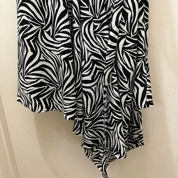 Vince Camuto Asymmetrical Wrap Midi Dress Zebra Print Sz XXL Black White NEW