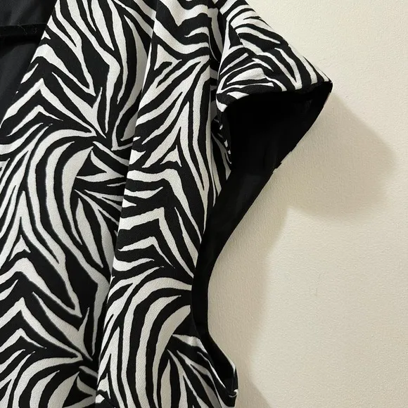 Vince Camuto Asymmetrical Wrap Midi Dress Zebra Print Sz XXL Black White NEW