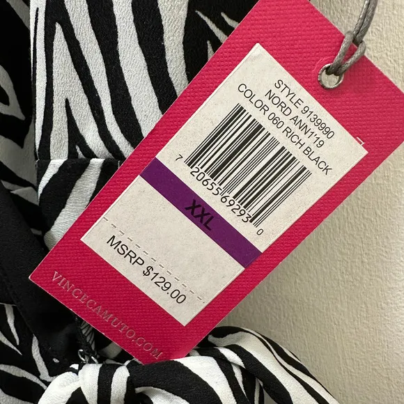 Vince Camuto Asymmetrical Wrap Midi Dress Zebra Print Sz XXL Black White NEW