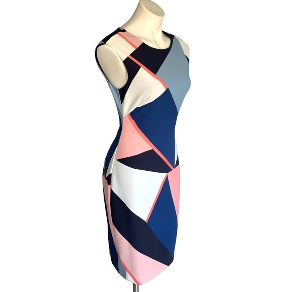 Vince Camuto Geometric Colorblock Elegant Modern Shift Dress