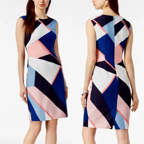 Vince Camuto Geometric Colorblock Elegant Modern Shift Dress
