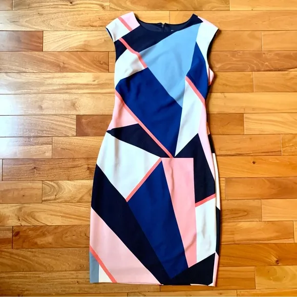 Vince Camuto Geometric Colorblock Elegant Modern Shift Dress