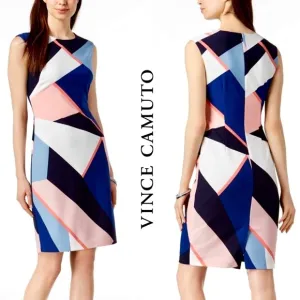 Vince Camuto Geometric Colorblock Elegant Modern Shift Dress