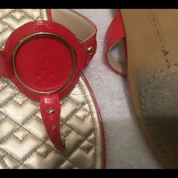 Vince Camuto Sandals Thongs Women's Shoes Red Gold