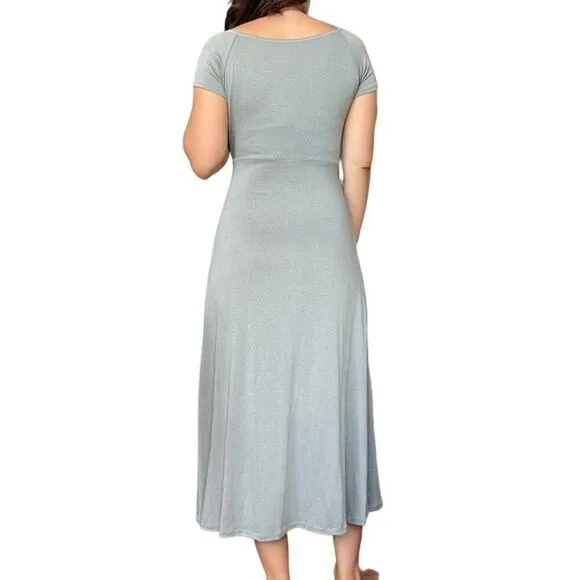 Vince Gray V Neck Maxi Sweater Dress Classic Short Sleeve Size Medium Knitted