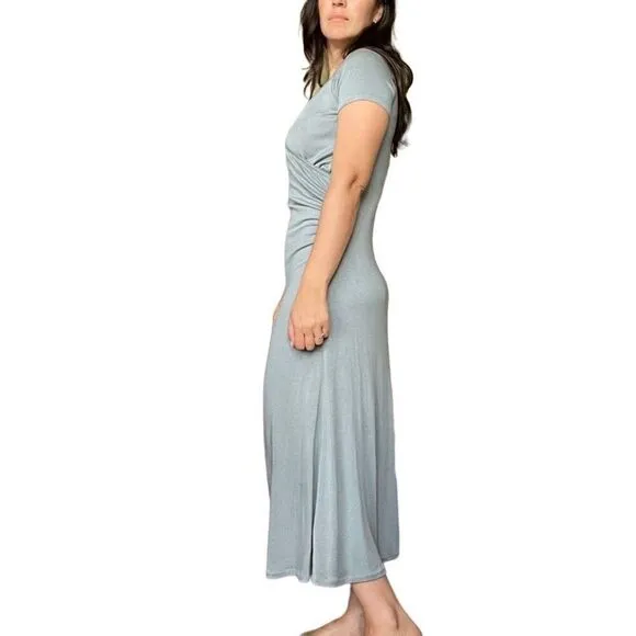 Vince Gray V Neck Maxi Sweater Dress Classic Short Sleeve Size Medium Knitted