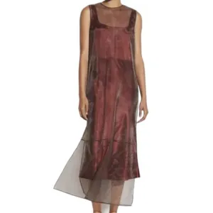 Vince Modern Formal Dark Bronze Sheer Double Layer Organza Midi Dress