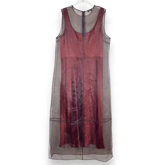 Vince Modern Formal Dark Bronze Sheer Double Layer Organza Midi Dress