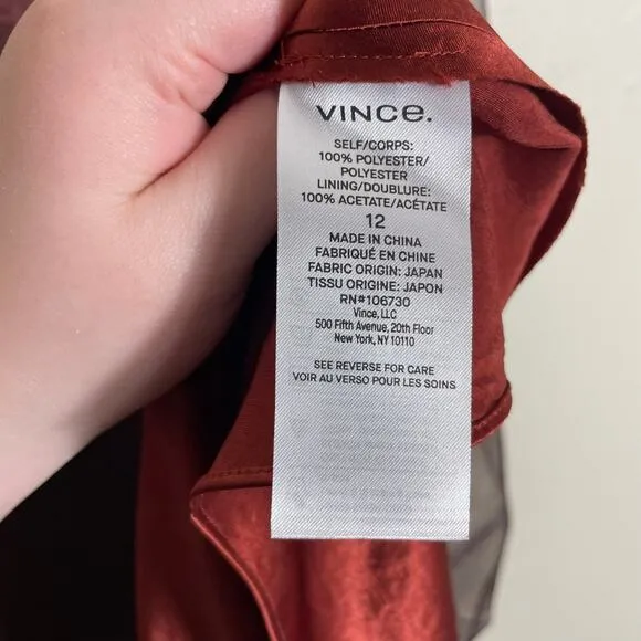 Vince Modern Formal Dark Bronze Sheer Double Layer Organza Midi Dress