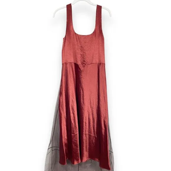 Vince Modern Formal Dark Bronze Sheer Double Layer Organza Midi Dress