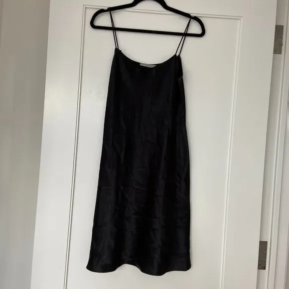 Vince Slip Satin Mini Dress in Black Medium Spaghetti Strap