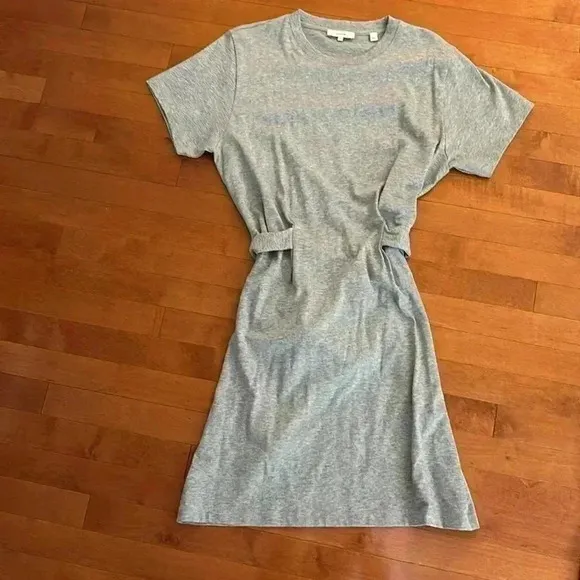 Vince Tie Waist Short Sleeve Cotton T-Shirt Tie Dress in Heather Gray