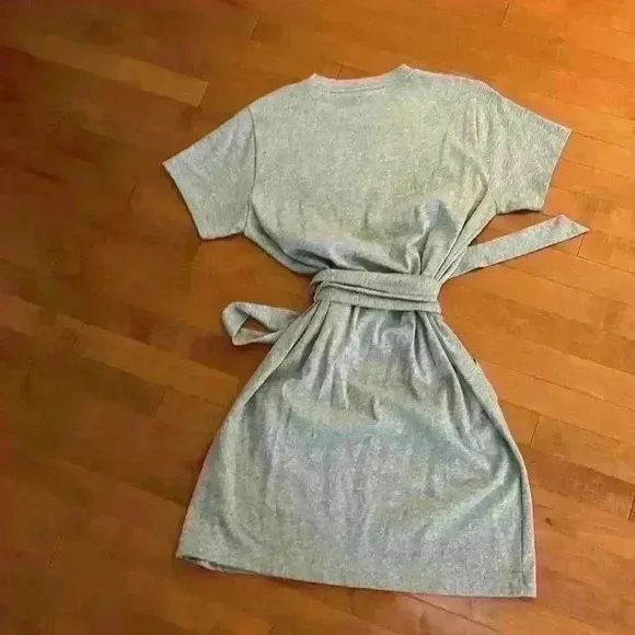 Vince Tie Waist Short Sleeve Cotton T-Shirt Tie Dress in Heather Gray