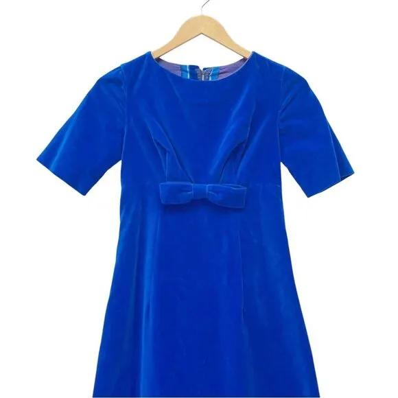 Vintage 1960s Handmade Royal Blue Velvet Dress Modern Size 0 Long Evening Gown