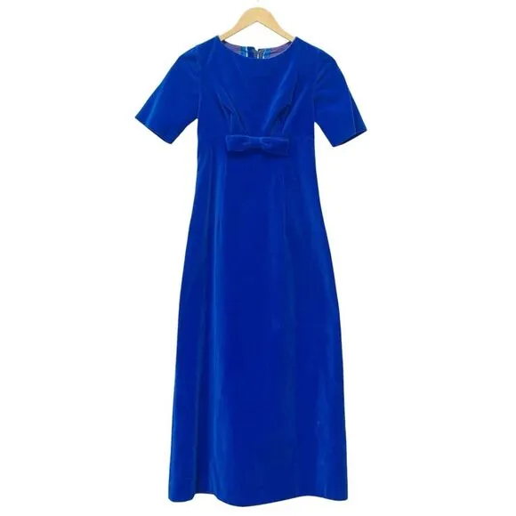 Vintage 1960s Handmade Royal Blue Velvet Dress Modern Size 0 Long Evening Gown