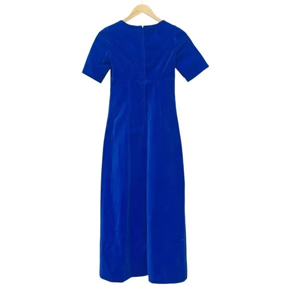 Vintage 1960s Handmade Royal Blue Velvet Dress Modern Size 0 Long Evening Gown