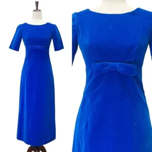 Vintage 1960s Handmade Royal Blue Velvet Dress Modern Size 0 Long Evening Gown