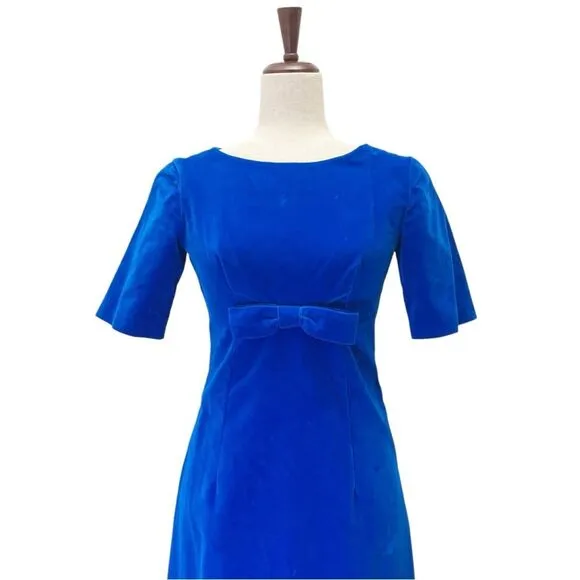 Vintage 1960s Handmade Royal Blue Velvet Dress Modern Size 0 Long Evening Gown