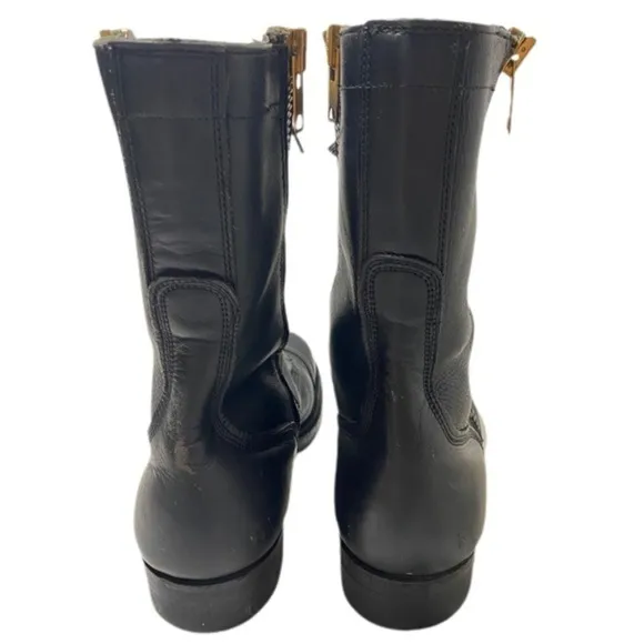 Vintage 1963 Custom-Made Vietnam Era Black Leather Military Boots 2 Side Zippers