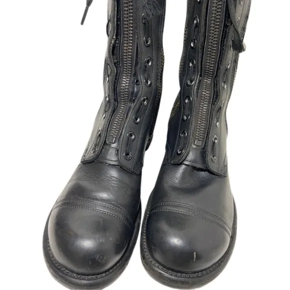 Vintage 1963 Custom-Made Vietnam Era Black Leather Military Boots 2 Side Zippers