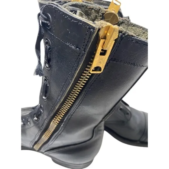Vintage 1963 Custom-Made Vietnam Era Black Leather Military Boots 2 Side Zippers