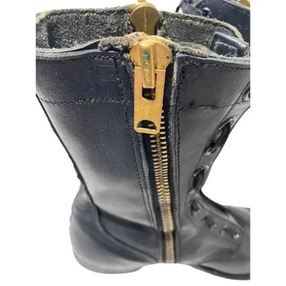 Vintage 1963 Custom-Made Vietnam Era Black Leather Military Boots 2 Side Zippers