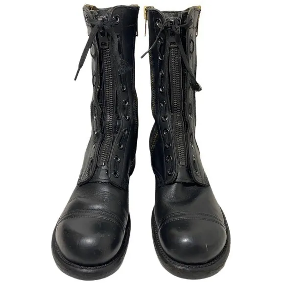 Vintage 1963 Custom-Made Vietnam Era Black Leather Military Boots 2 Side Zippers