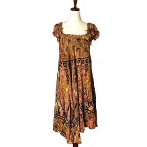 Vintage 70s Batik Sun Dress Lady Cactus M/L