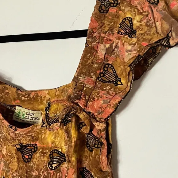 Vintage 70s Batik Sun Dress Lady Cactus M/L