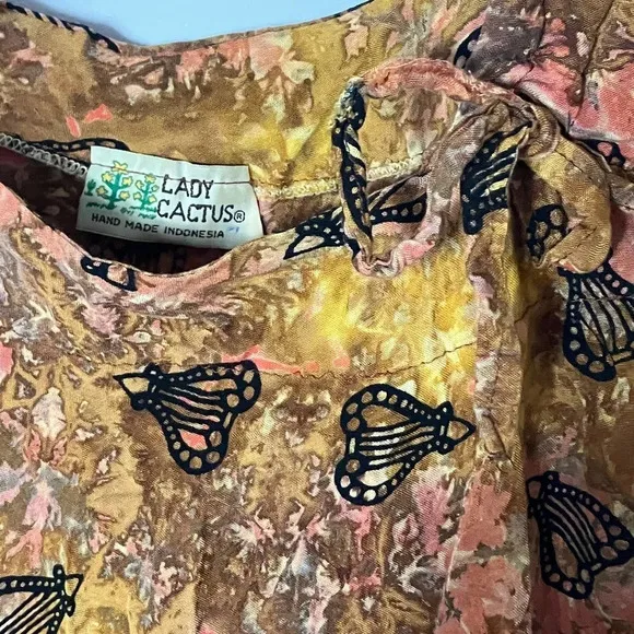 Vintage 70s Batik Sun Dress Lady Cactus M/L