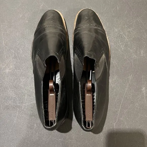 Vintage 70s Stacy Adams Cap Toe Brogue Leather Shoes Mens 12 D Black Slip On