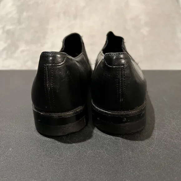 Vintage 70s Stacy Adams Cap Toe Brogue Leather Shoes Mens 12 D Black Slip On