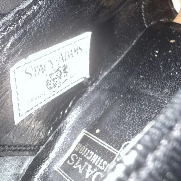 Vintage 70s Stacy Adams Cap Toe Brogue Leather Shoes Mens 12 D Black Slip On
