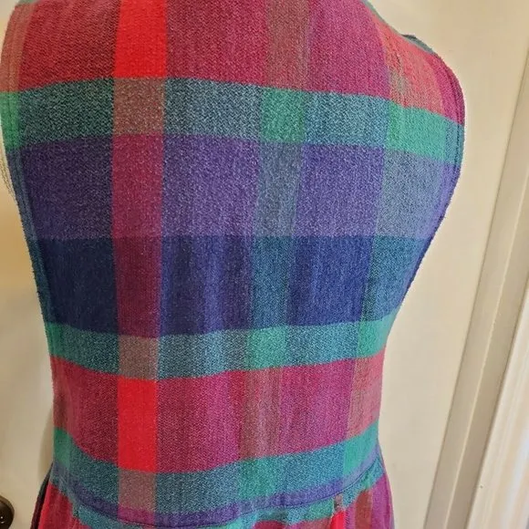 Vintage 90s Plaid Flannel Pinafore Shirt Dress Button Front Pockets Sz Medium‎