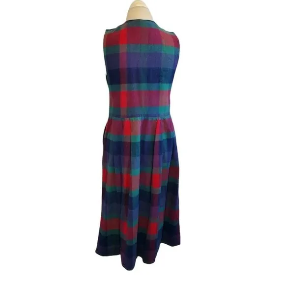 Vintage 90s Plaid Flannel Pinafore Shirt Dress Button Front Pockets Sz Medium‎