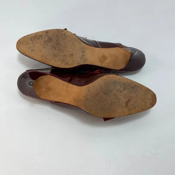 Vintage Bon Marche Maroon Leather Heels Size 9 AAA Ribbon Bows Sling Back Flaws