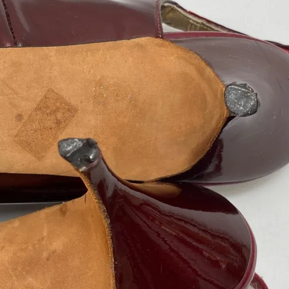 Vintage Bon Marche Maroon Leather Heels Size 9 AAA Ribbon Bows Sling Back Flaws