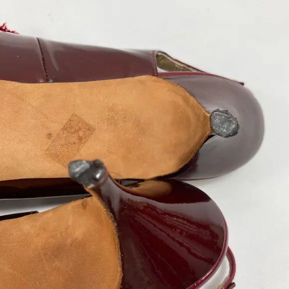 Vintage Bon Marche Maroon Leather Heels Size 9 AAA Ribbon Bows Sling Back Flaws
