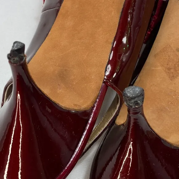 Vintage Bon Marche Maroon Leather Heels Size 9 AAA Ribbon Bows Sling Back Flaws