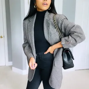 Vintage | Brown Grey 100% Wool Oversized Single Breasted Blazer