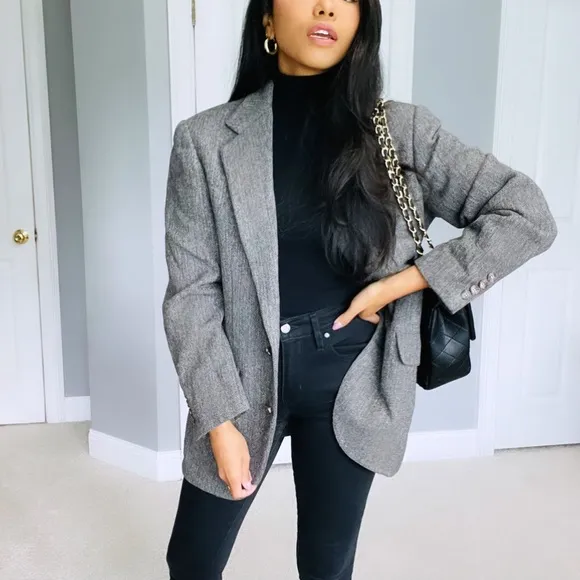 Vintage | Brown Grey 100% Wool Oversized Single Breasted Blazer