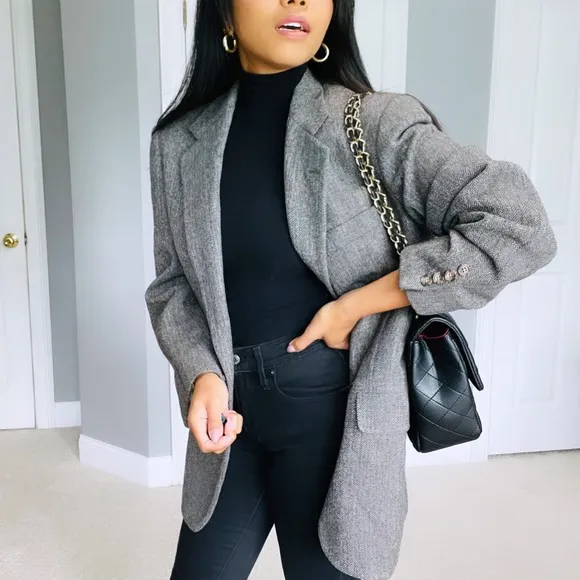 Vintage | Brown Grey 100% Wool Oversized Single Breasted Blazer