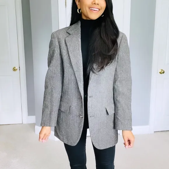 Vintage | Brown Grey 100% Wool Oversized Single Breasted Blazer