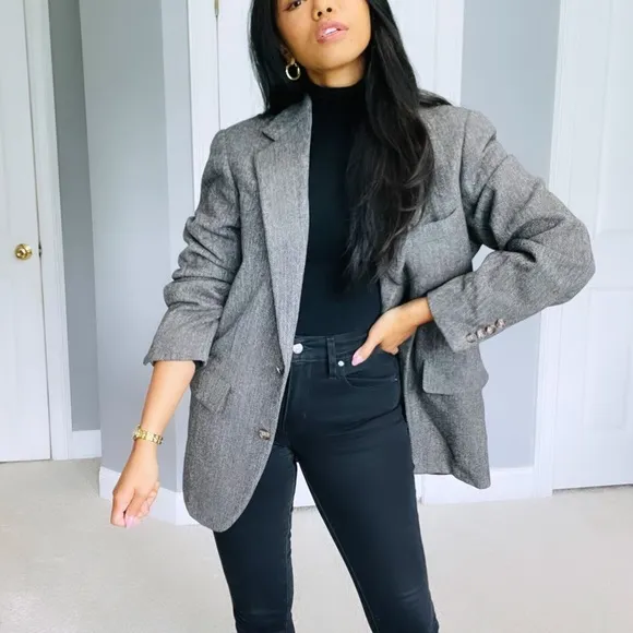 Vintage | Brown Grey 100% Wool Oversized Single Breasted Blazer